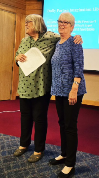 Debbie Reis presents Kris Onstine with the Frances Rapin Community Service Award